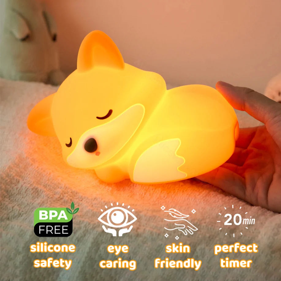 Fox Night Light BPA-Free Silicone 20-Minute Timer