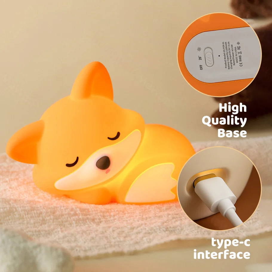 Fox Night Light BPA-Free Silicone 20-Minute Timer