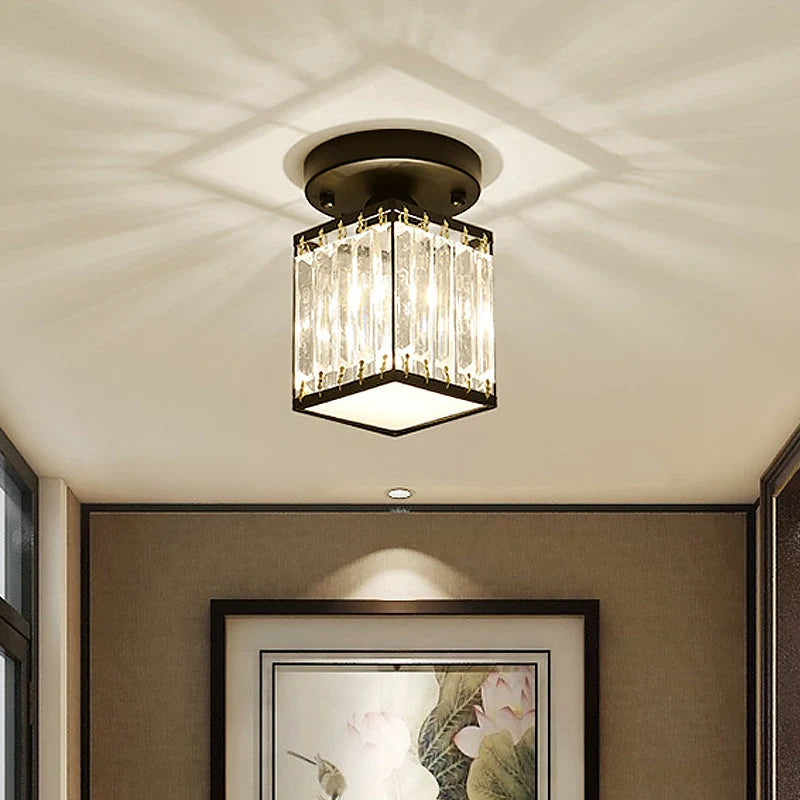Foyer Ceiling Light Crystal Semi-Flush Low-Profile