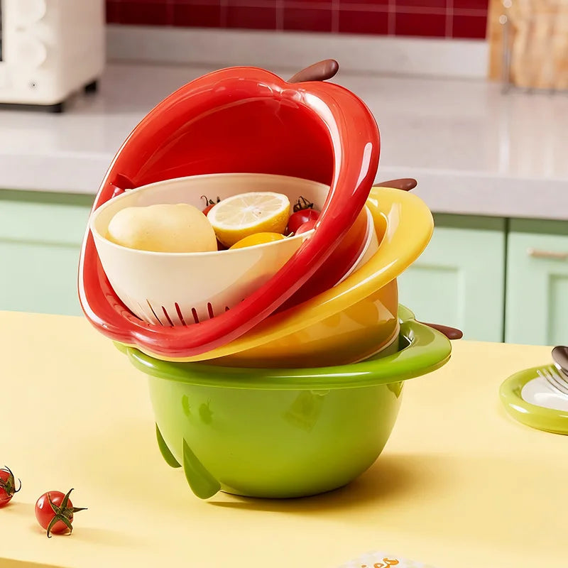 Fruit Drain Basket Double-Layer Removable Strainer Stackable