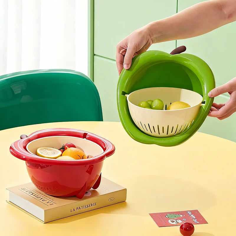 Fruit Drain Basket Double-Layer Removable Strainer Stackable
