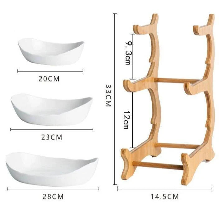 Fruit Serving Stand Tiered Bamboo Support Space-Saving Countertop Display