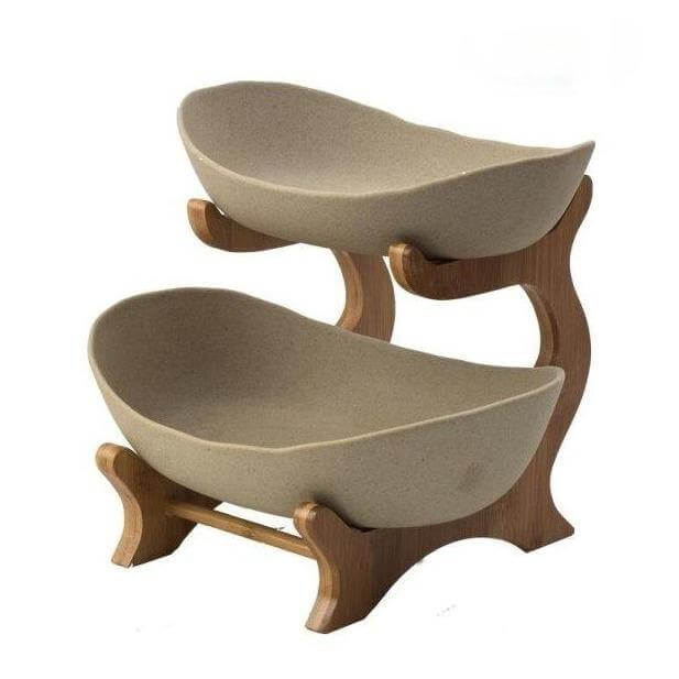 Fruit Serving Stand Tiered Bamboo Support Space-Saving Countertop Display