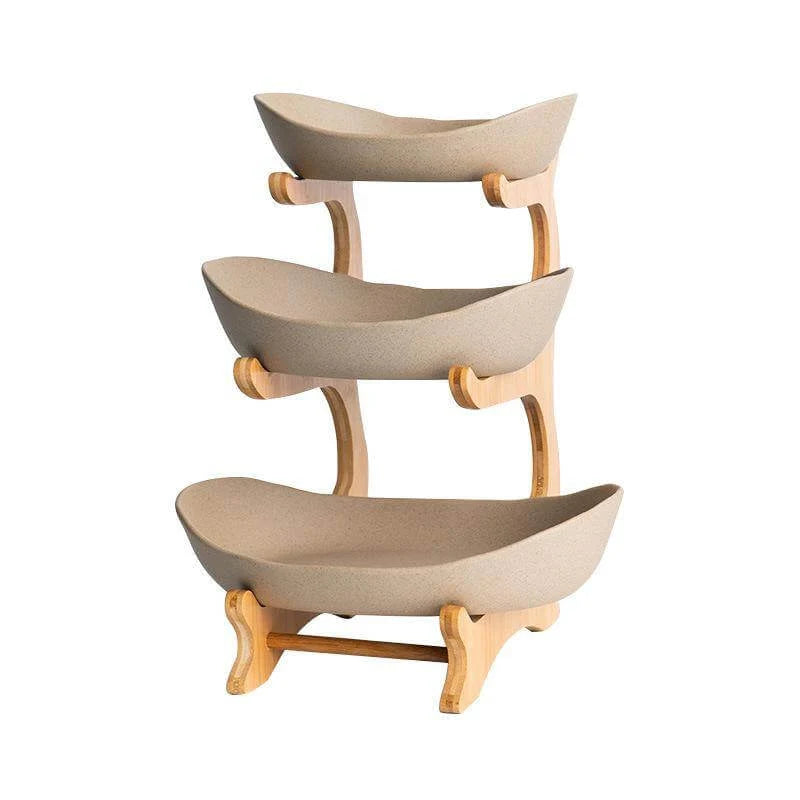 Fruit Serving Stand Tiered Bamboo Support Space-Saving Countertop Display