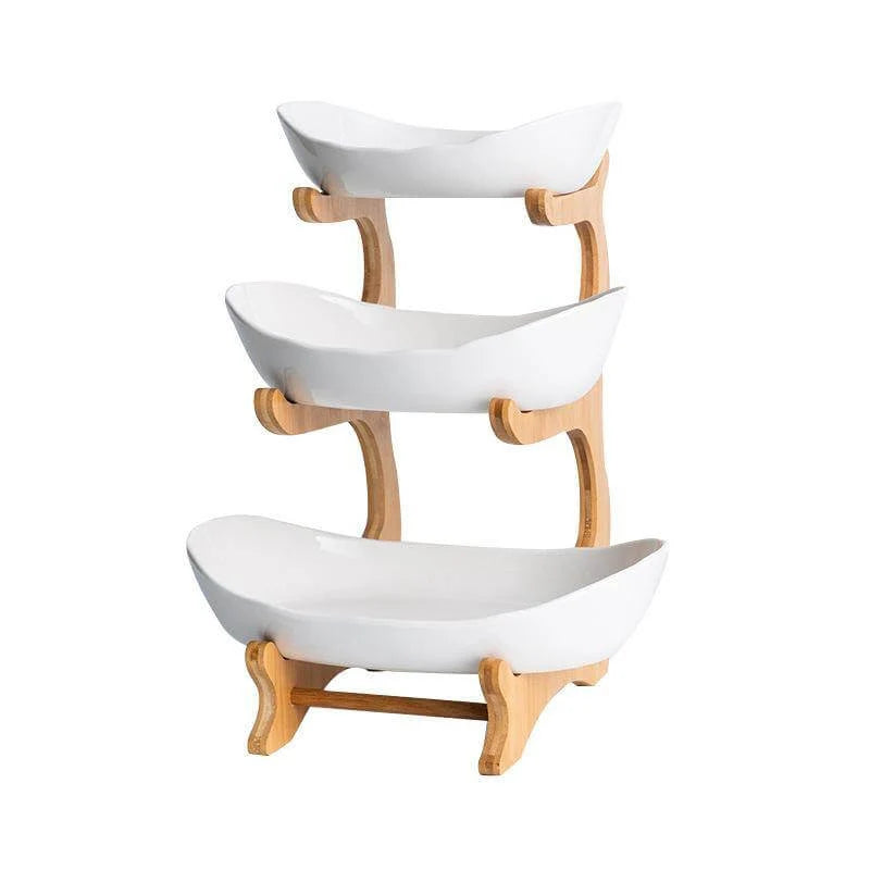 Fruit Serving Stand Tiered Bamboo Support Space-Saving Countertop Display