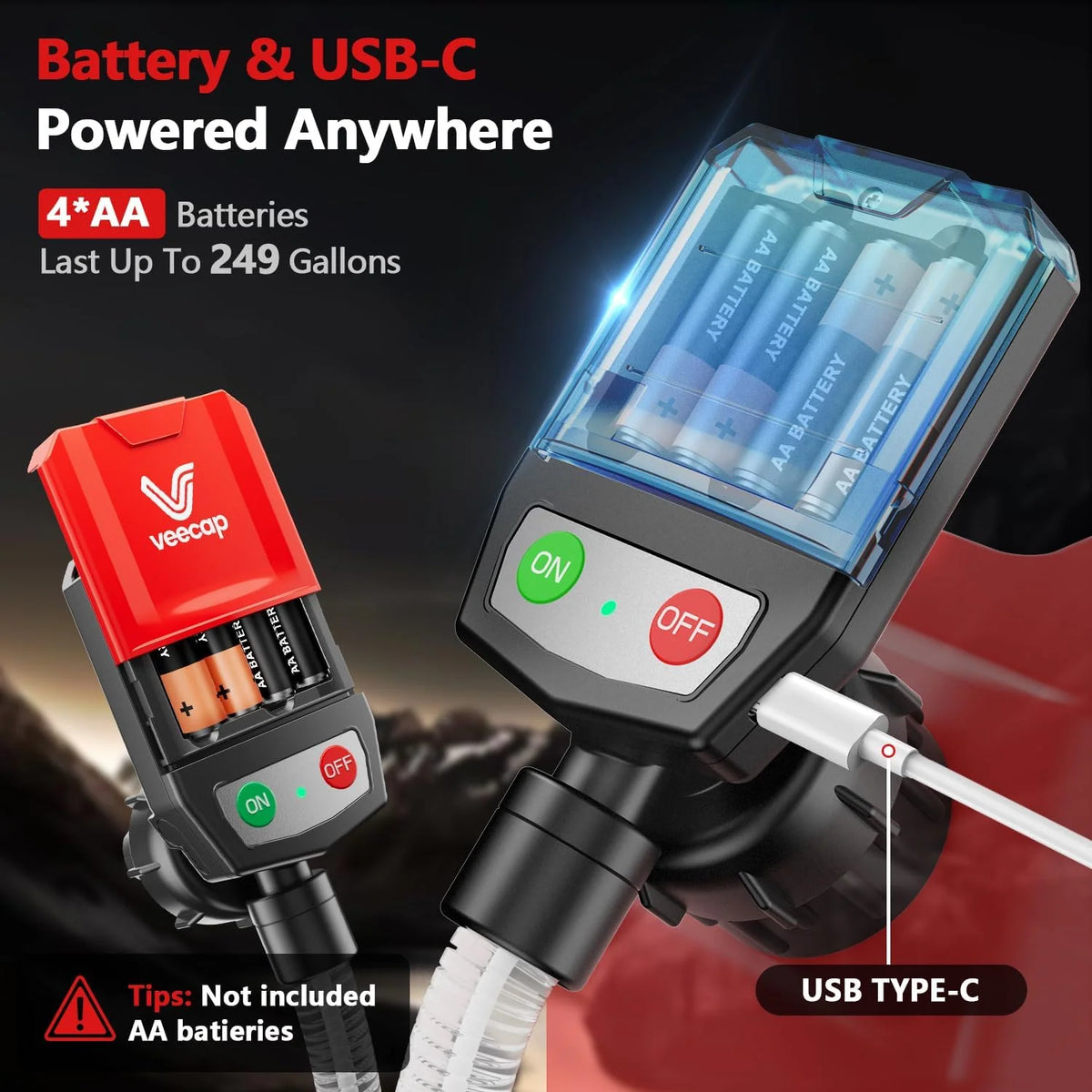Fuel Transfer Pump Automatic Shutoff Battery-Powered Four Adapters