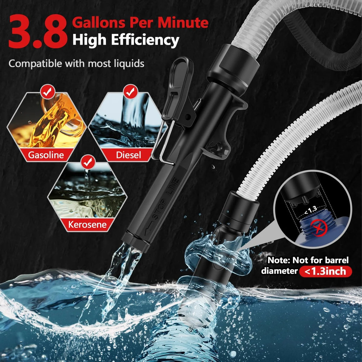 Fuel Transfer Pump Automatic Shutoff Battery-Powered Four Adapters
