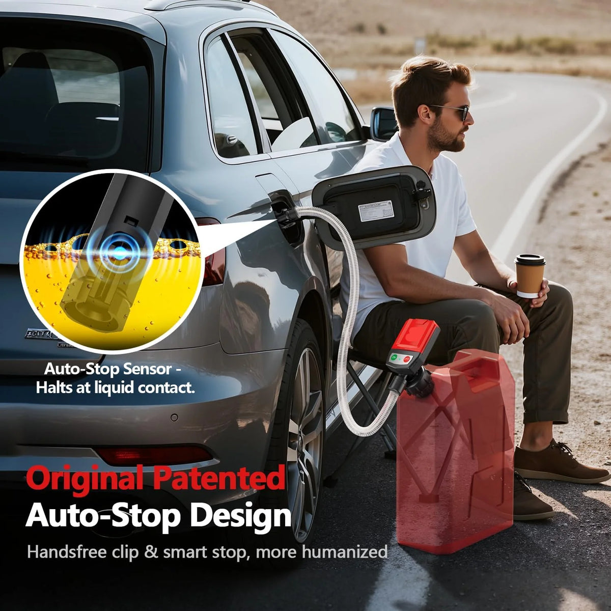Fuel Transfer Pump Automatic Shutoff Battery-Powered Four Adapters