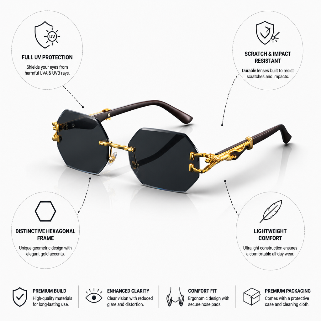 Full UV & Scratch-Resistant Hexagonal Frame Sunglasses