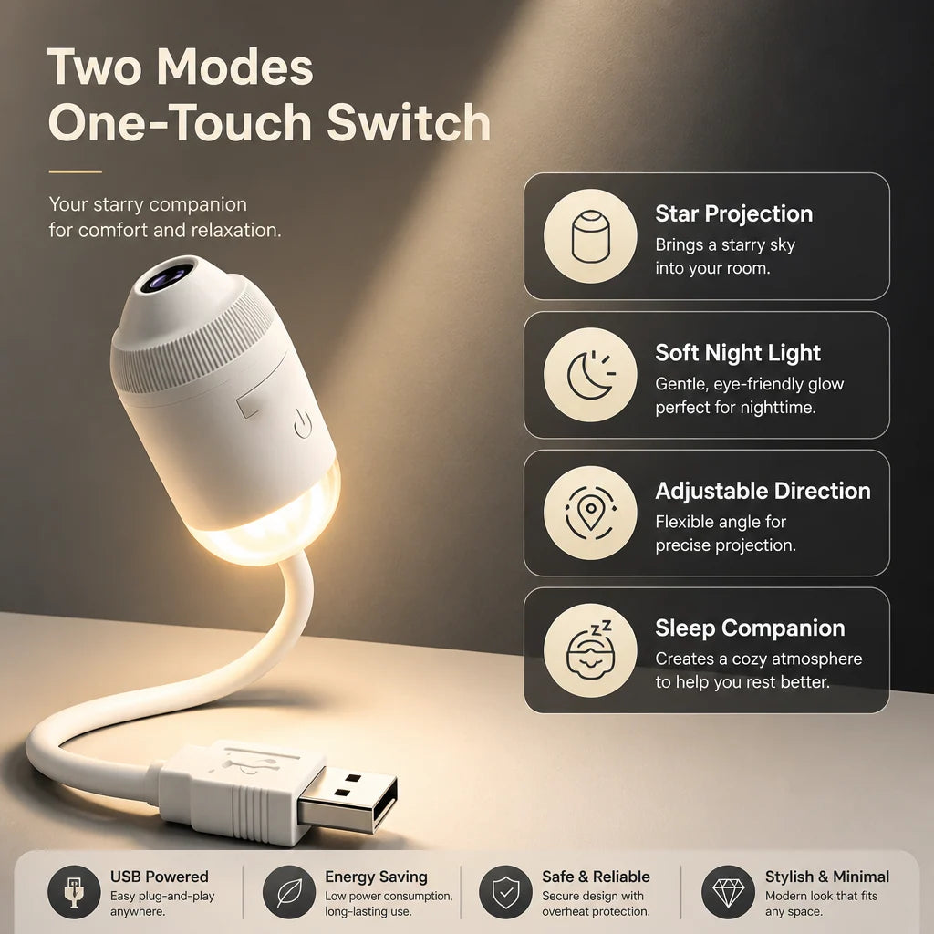 Galaxy Projector Star & Aurora Effects Dimmable USB-Powered Light