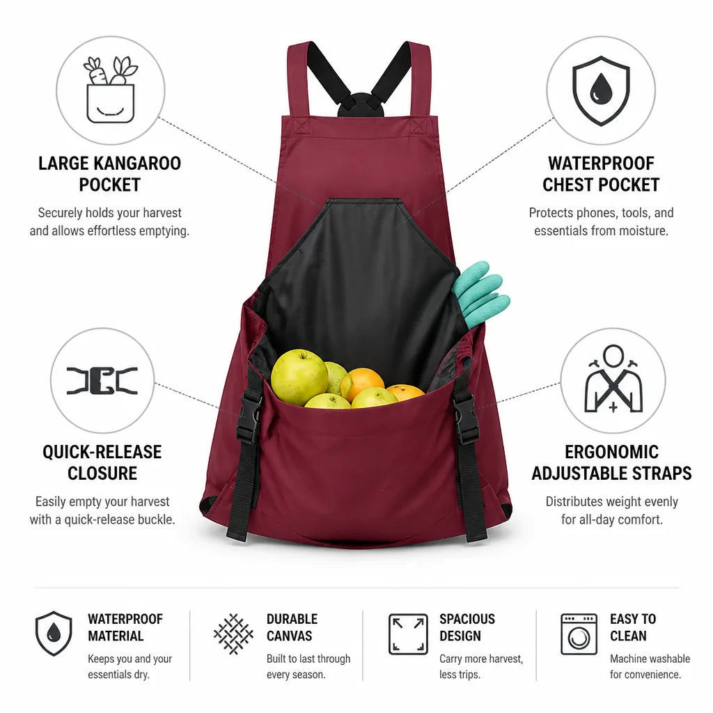Garden Apron Large Kangaroo Pocket Waterproof Chest Pocket