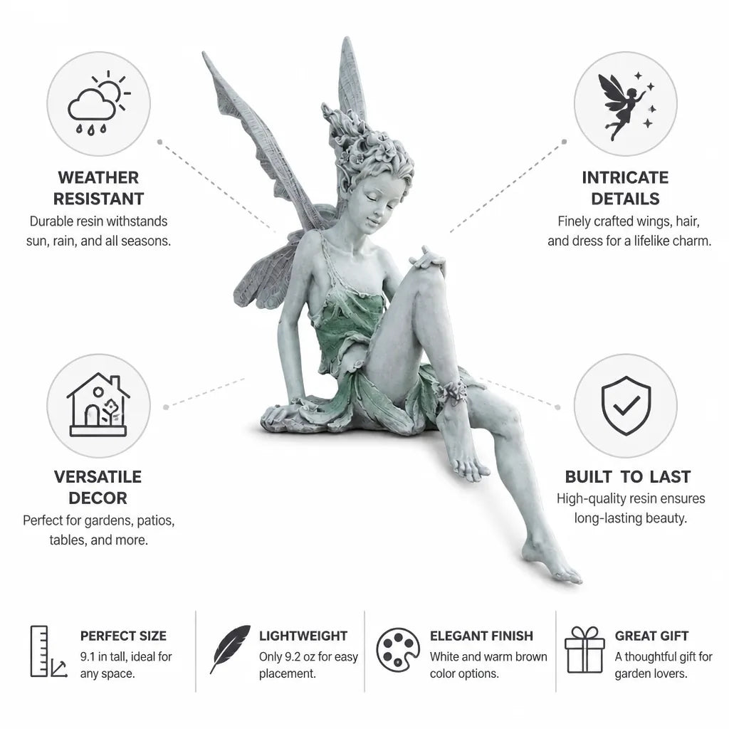 Garden Fairy Figurine Weather-Resistant Resin Detailed Wings