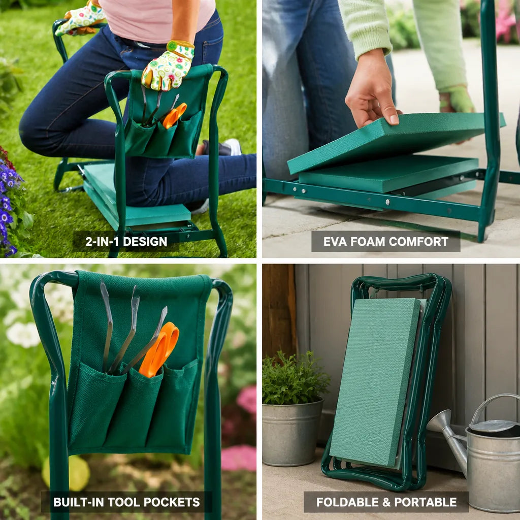 Garden Knee Pad Convertible Seat EVA Foam & Tool Pockets