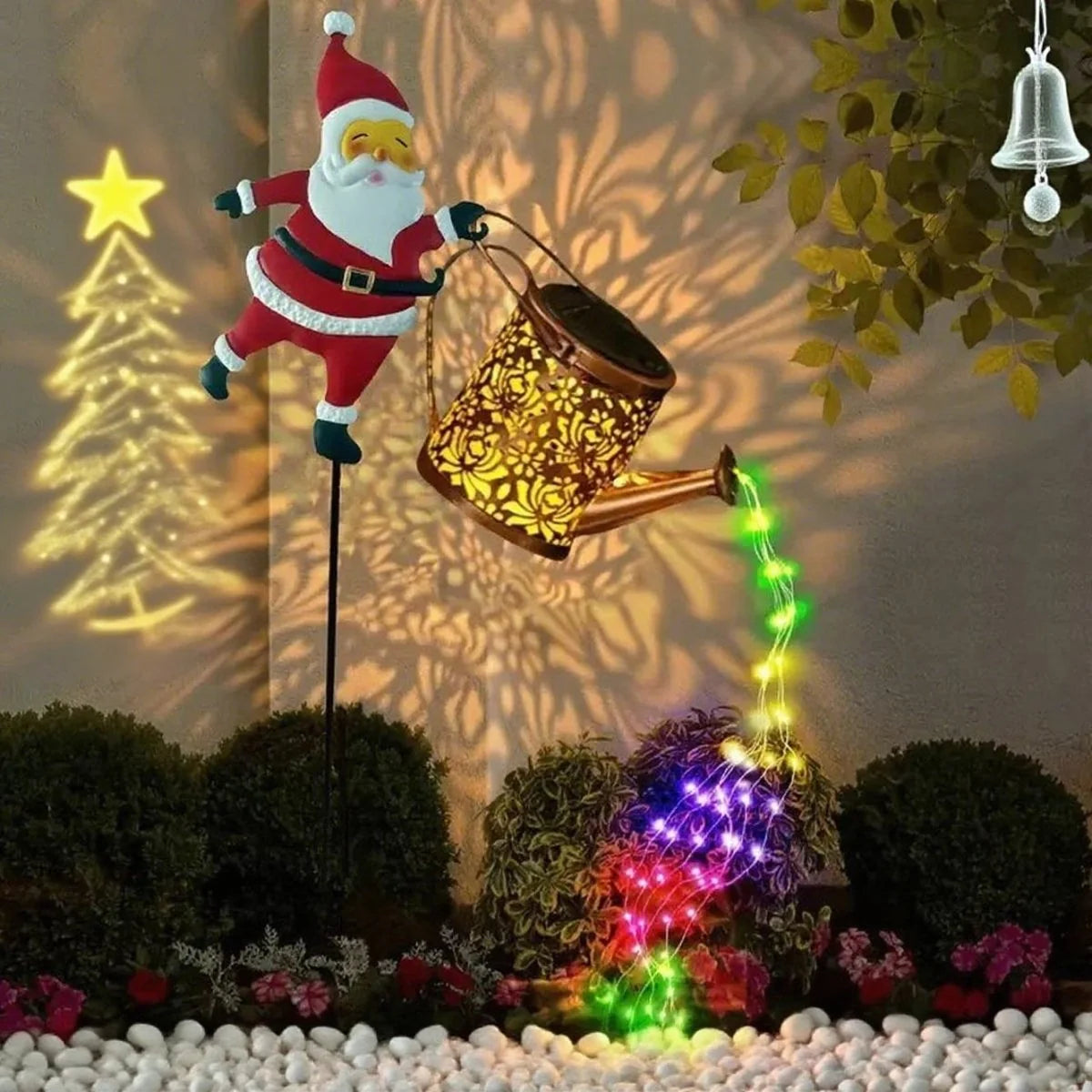 Garden Lantern Solar-Powered Santa Watering Can Design