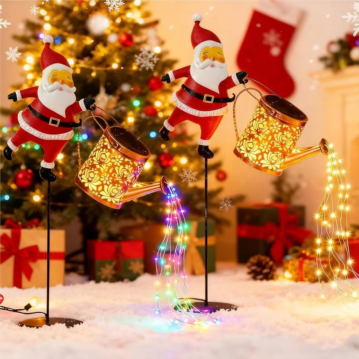 Garden Lantern Solar-Powered Santa Watering Can Design