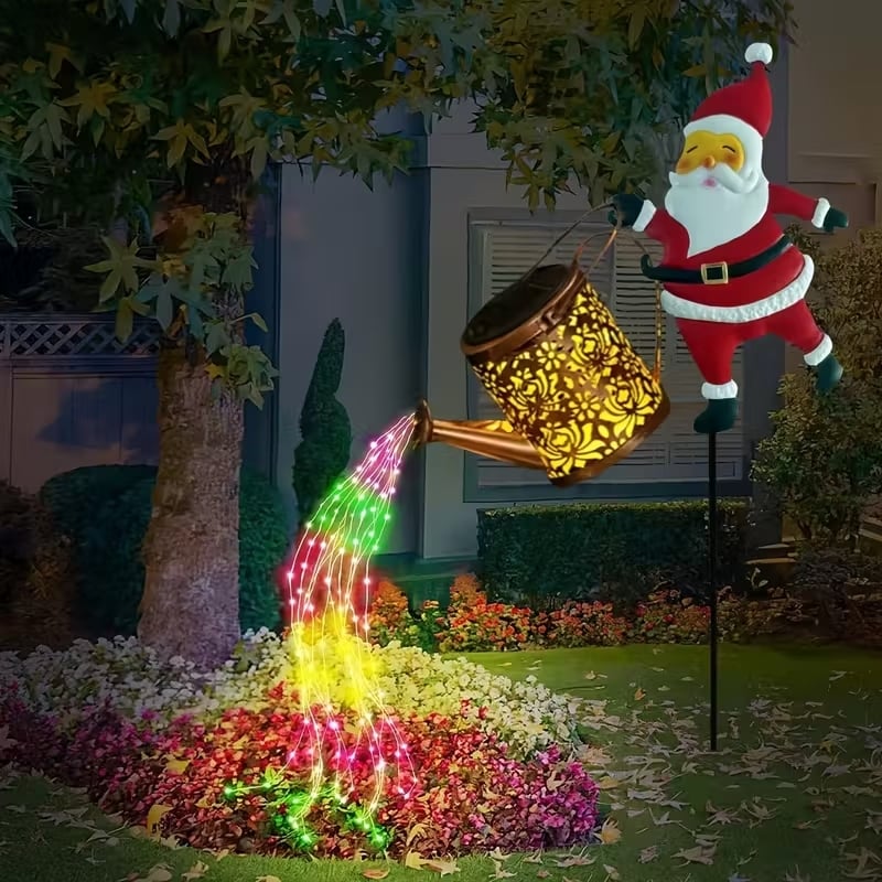 Garden Lantern Solar-Powered Santa Watering Can Design