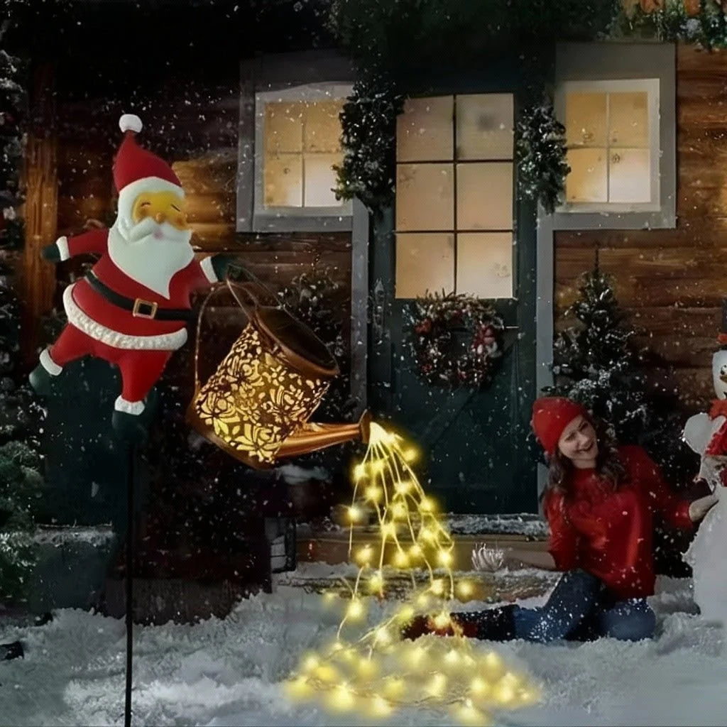 Garden Lantern Solar-Powered Santa Watering Can Design
