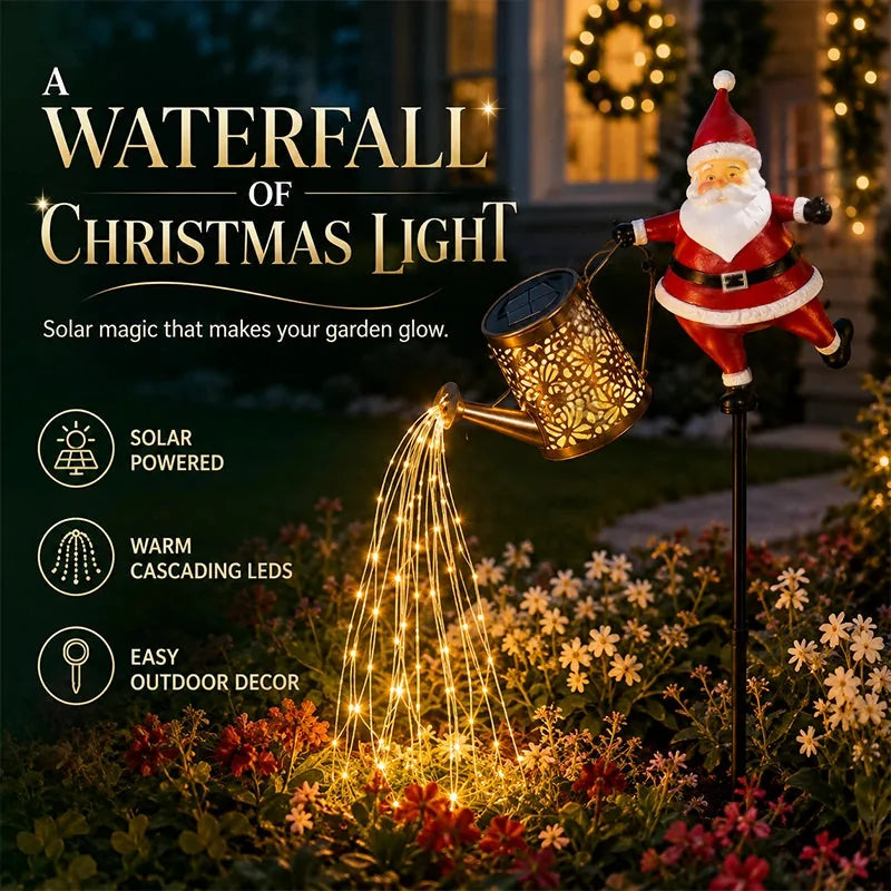 Garden Light Solar-Powered Santa Watering Can Cascading Effect
