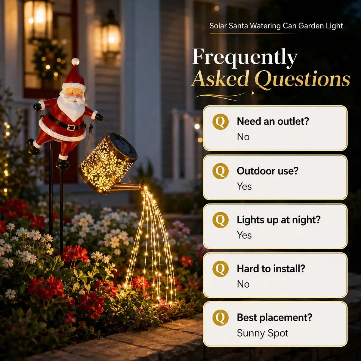 Garden Light Solar-Powered Santa Watering Can Cascading Effect