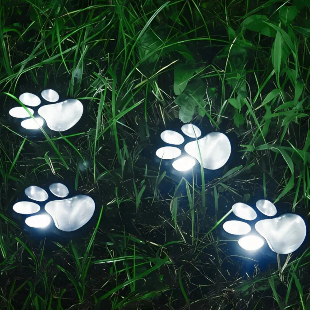 Garden Path Lights Paw Print Solar Automatic Dusk Sensor