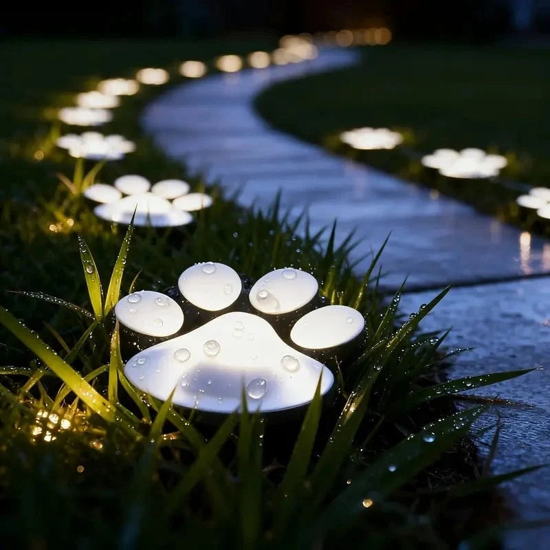 Garden Path Lights Paw Print Solar Automatic Dusk Sensor