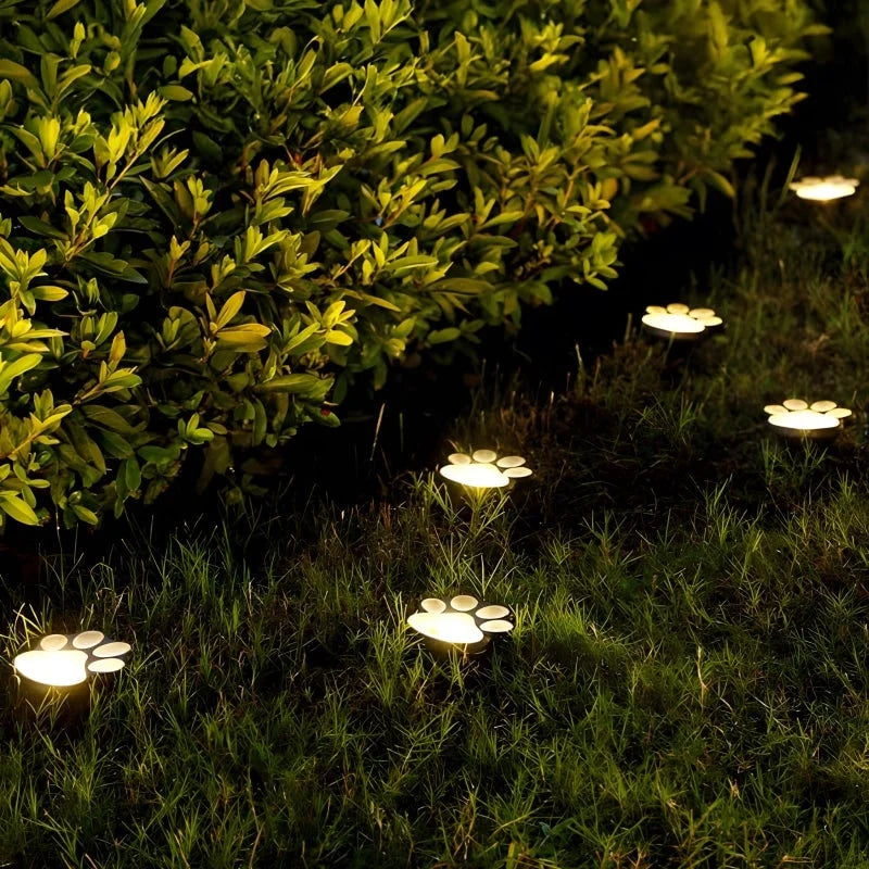 Garden Path Lights Paw Print Solar Automatic Dusk Sensor
