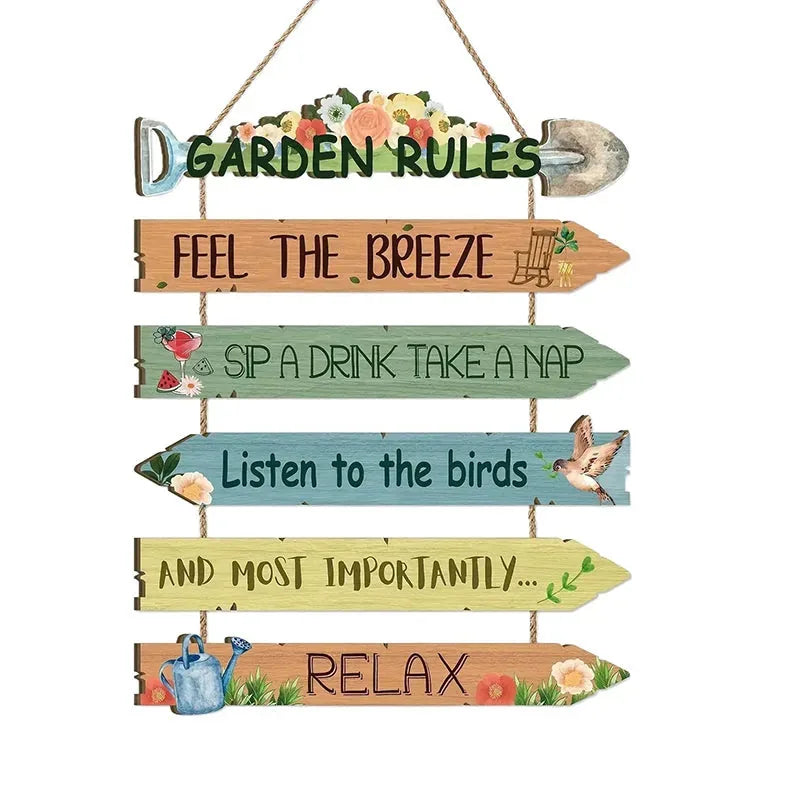 Garden Sign Natural Wood Botanical Artwork With Jute Rope