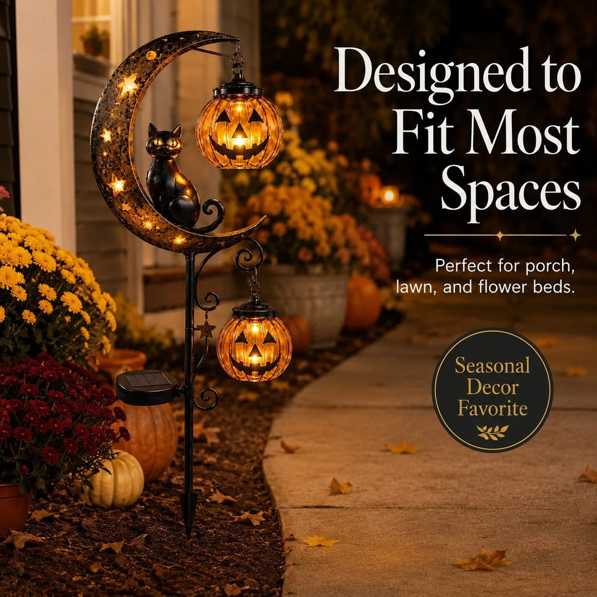Garden Stake Light Solar-Powered Cat & Pumpkin Design