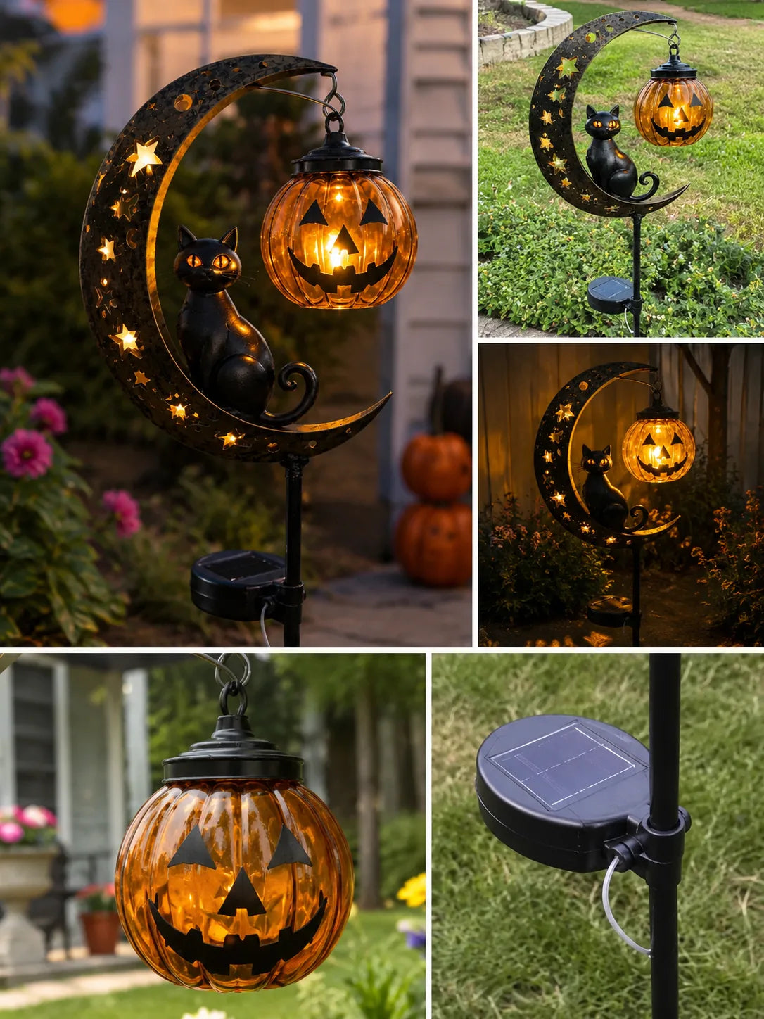 Garden Stake Light Solar-Powered Cat & Pumpkin Design