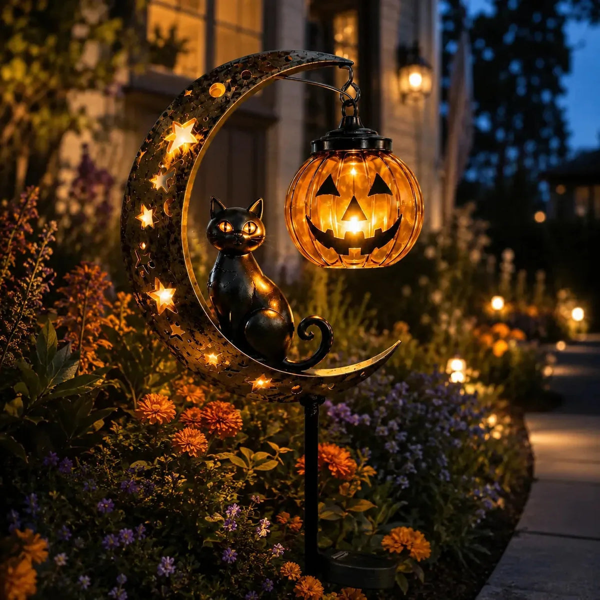 Garden Stake Light Solar-Powered Cat & Pumpkin Design