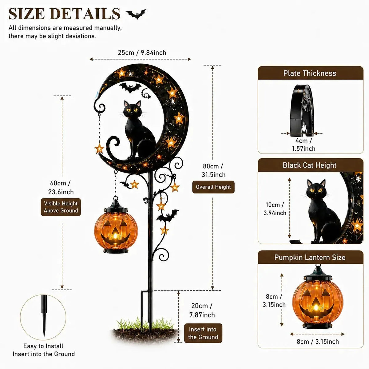 Garden Stake Light Solar-Powered Cat & Pumpkin Design