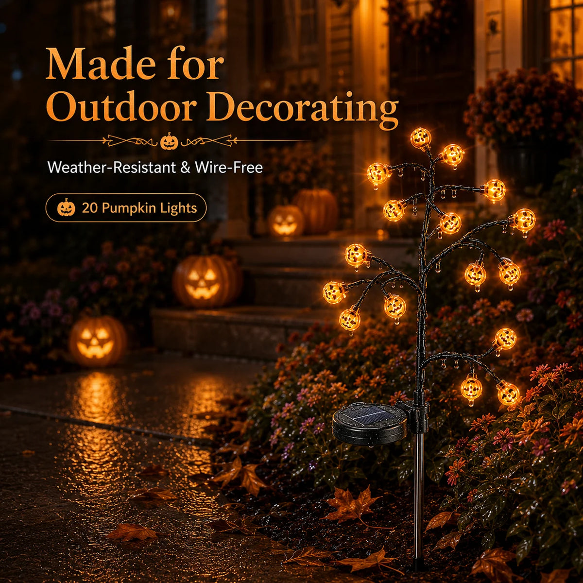 Garden Stake Light Solar-Powered Pumpkin 20 LED 8 Modes