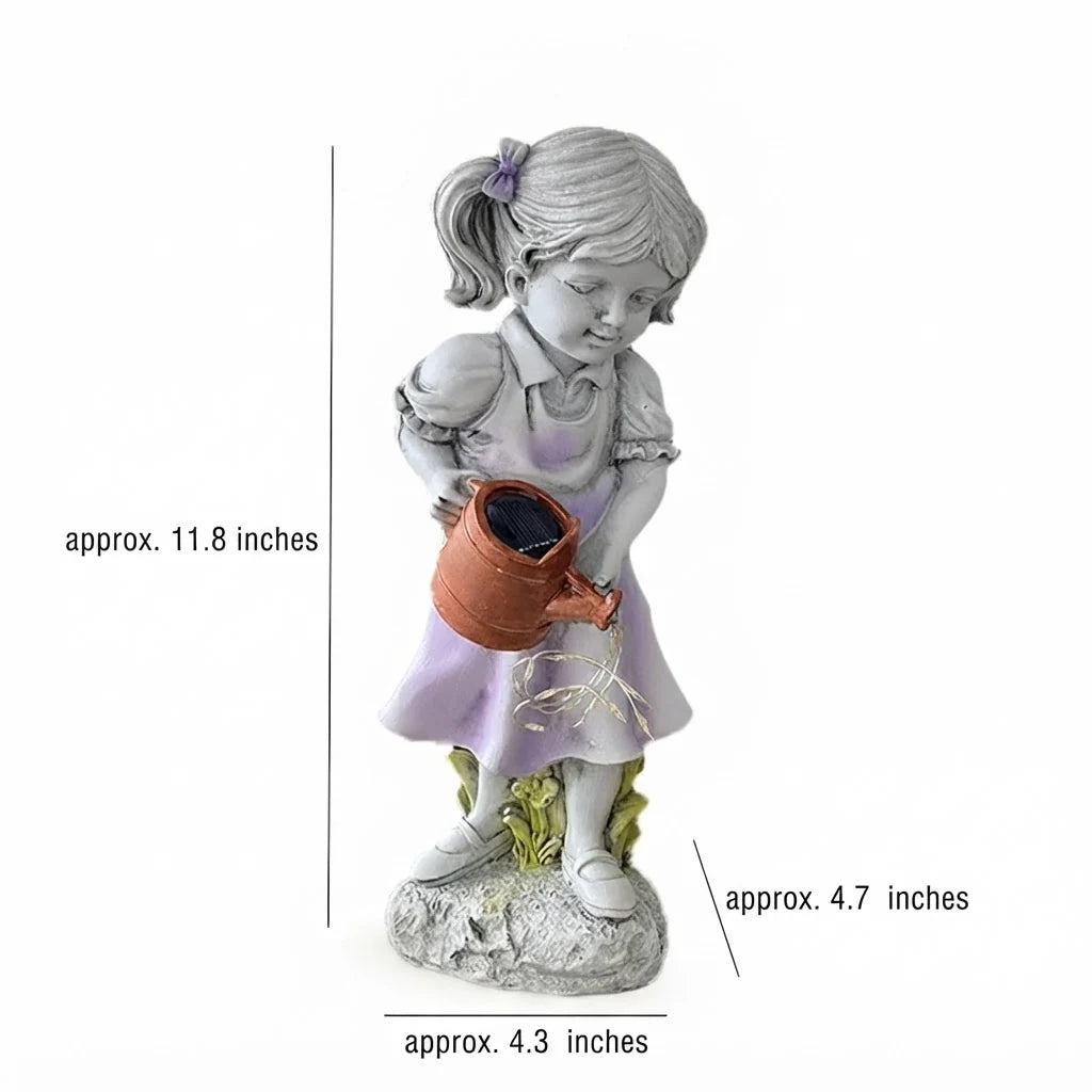 Garden Statue Girl With Watering Can Solar-Powered LED Lights