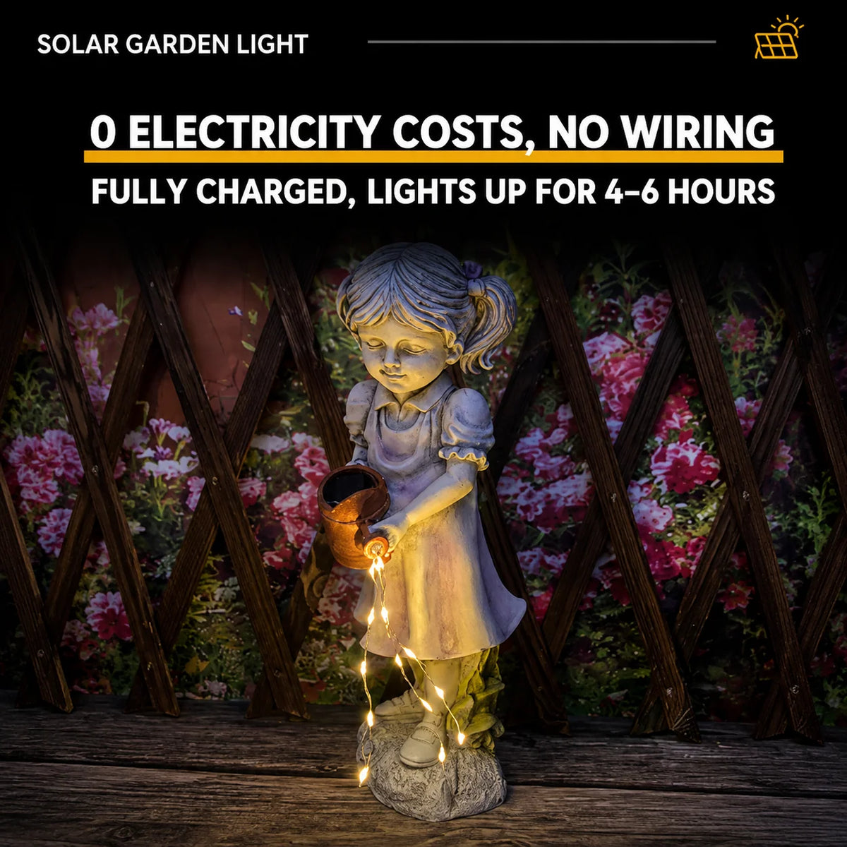 Garden Statue Girl With Watering Can Solar-Powered LED Lights
