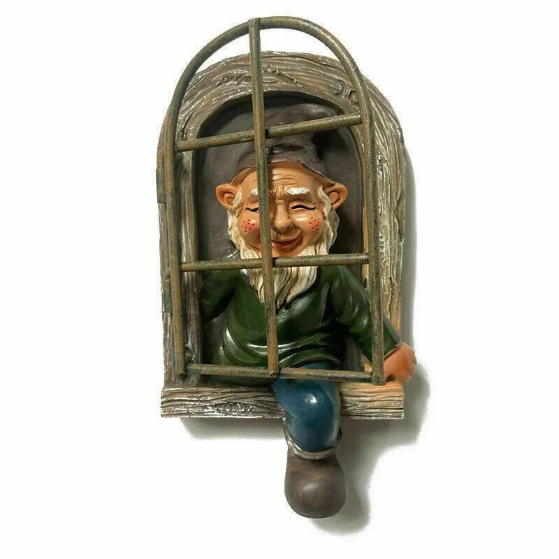Garden Statue Resin Elf Tree Window Outdoor Décor