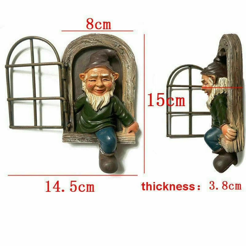 Garden Statue Resin Elf Tree Window Outdoor Décor
