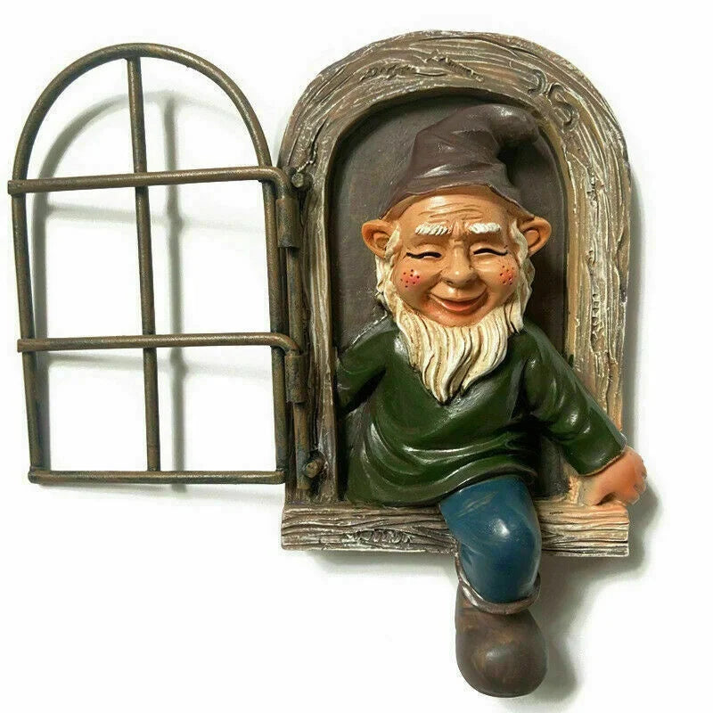 Garden Statue Resin Elf Tree Window Outdoor Décor
