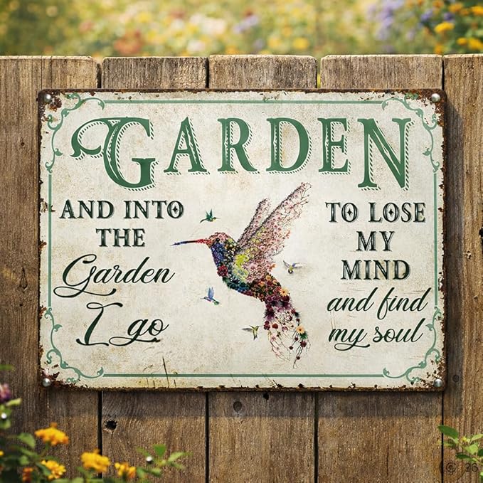 Garden Wall Sign Tin Weather-Resistant Pre-Drilled Holes