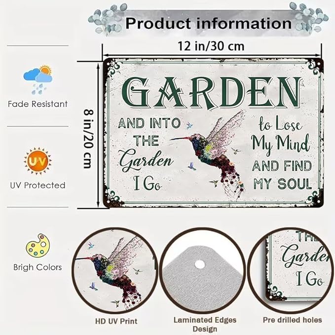 Garden Wall Sign Tin Weather-Resistant Pre-Drilled Holes
