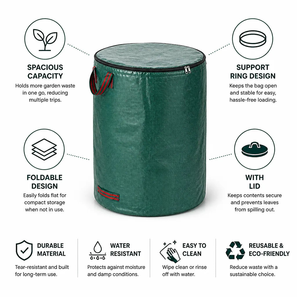 Garden Waste Bag Reusable & Foldable Support Ring 120-500L
