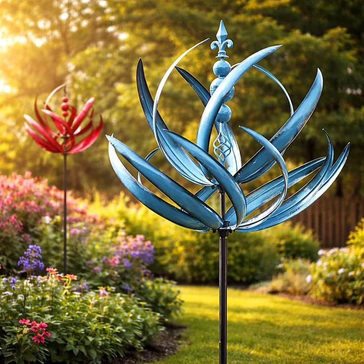 Garden Wind Spinner Metal Lotus Design 35.4 Inch