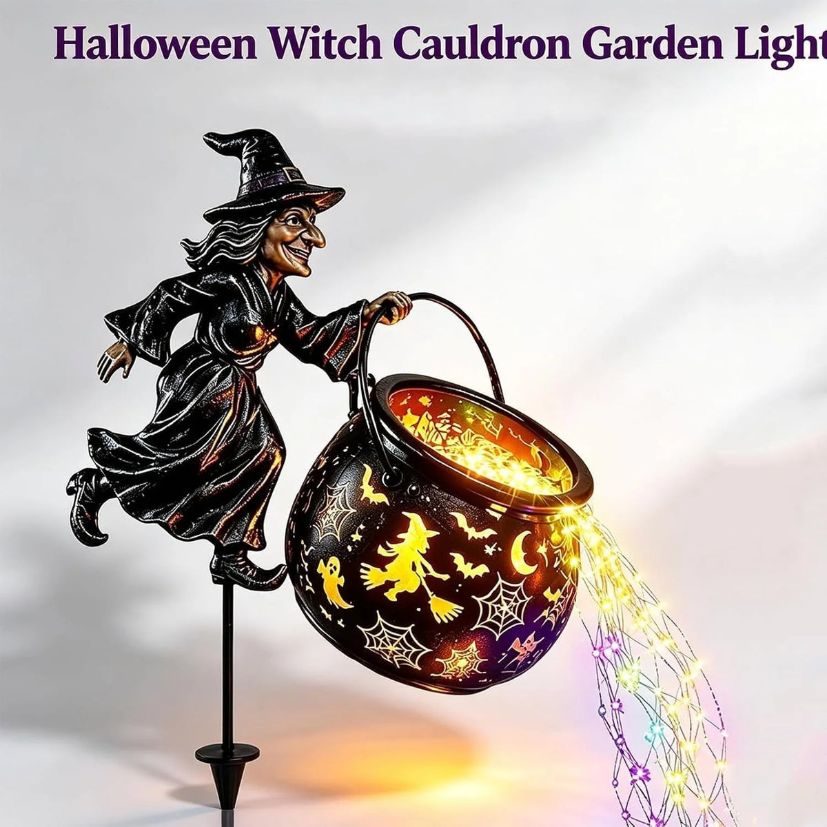 Garden Witch Figure Handcrafted LED-Lit Weather-Resistant