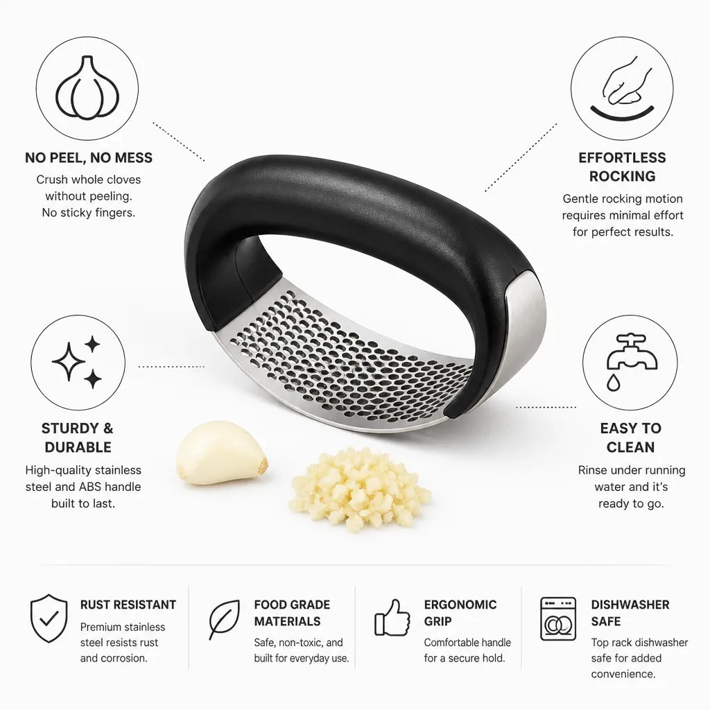 Garlic Press Rocking Motion Stainless Steel & Comfort Grip