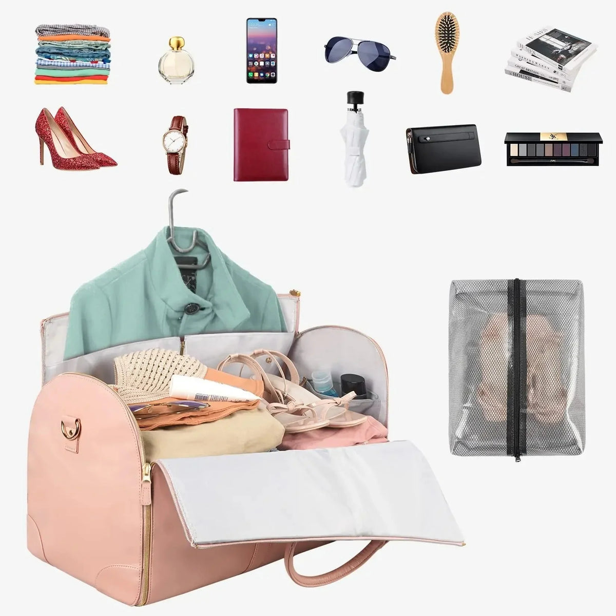 Garment Bag Foldable Overhead Bin Compatible Multiple Compartments