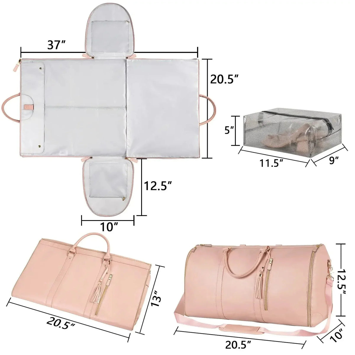 Garment Bag Foldable Overhead Bin Compatible Multiple Compartments