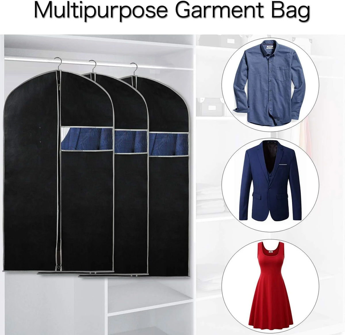 Garment Cover Breathable Non-Woven & Clear Window Full-Length Zipper