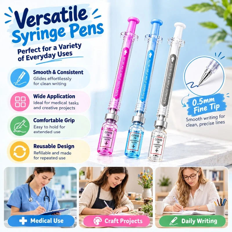 Gel Pens Syringe-Inspired Fine Tip Set of 3