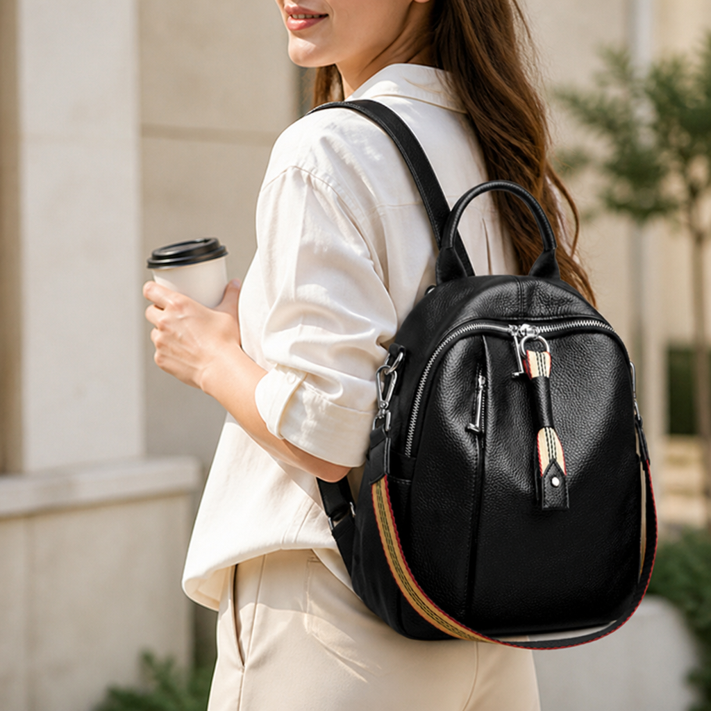 Genuine Leather Multi-Compartment Backpack