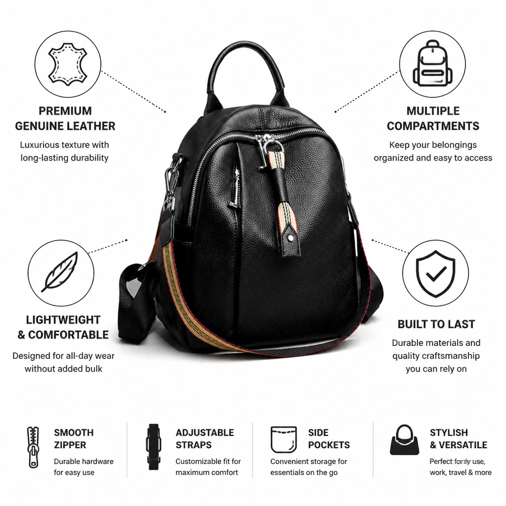 Genuine Leather Multi-Compartment Backpack