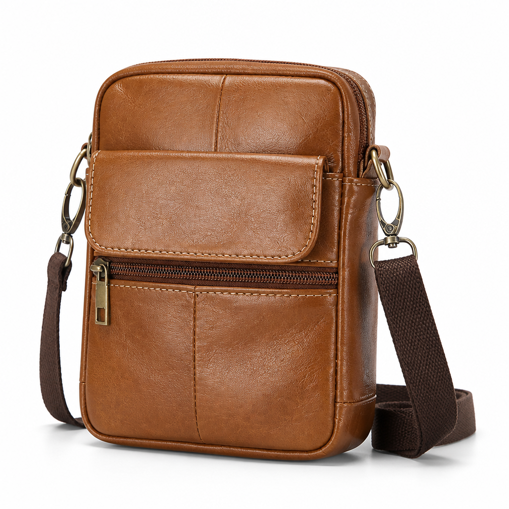 Genuine Leather Multi-Compartment Crossbody Bag